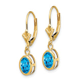 14k Yellow Gold Dangle Earrings with Swiss Blue Topaz in Bezel Setting, Leverback Closure