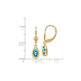 14k Yellow Gold Dangle Earrings with Swiss Blue Topaz in Bezel Setting, Leverback Closure