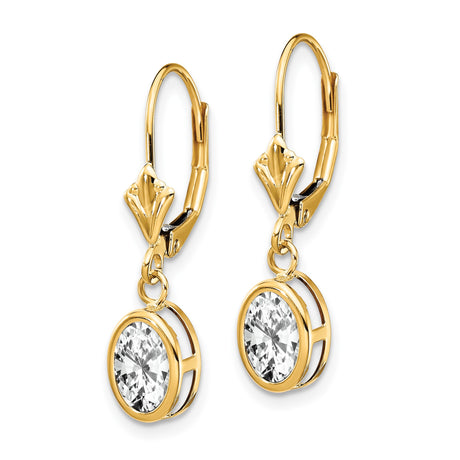 14k Yellow Gold Dangle Earrings with Clear Cubic Zirconia in Prong Setting, Leverback Drop Style
