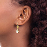 14k Yellow Gold Dangle Earrings with Clear Cubic Zirconia in Prong Setting, Leverback Drop Style