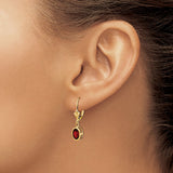 14k Yellow Gold Leverback Earrings with Garnet Drops, Vintage Inspired Dangle Design for Women