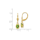 14k Yellow Gold Drop Earrings with Oval Cut Peridot in Bezel Setting, Leverback Design