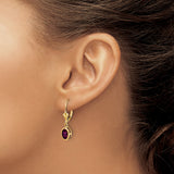 14k Yellow Gold Dangle Earrings with Rhodolite Garnet in Bezel Setting, Leverback Style