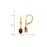 14k Yellow Gold Dangle Earrings with Rhodolite Garnet in Bezel Setting, Leverback Style