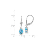14k White Gold Dangle Earrings with Oval Swiss Blue Topaz, Leverback Drop, Abstract Cutout Design