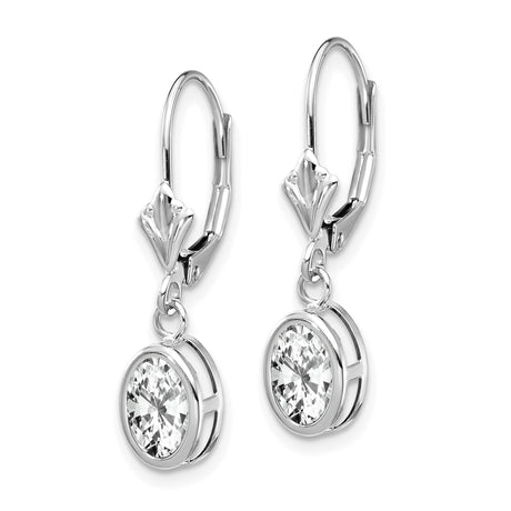 14k White Gold Dangle Earrings with Cubic Zirconia and Hebrew Chai Symbol