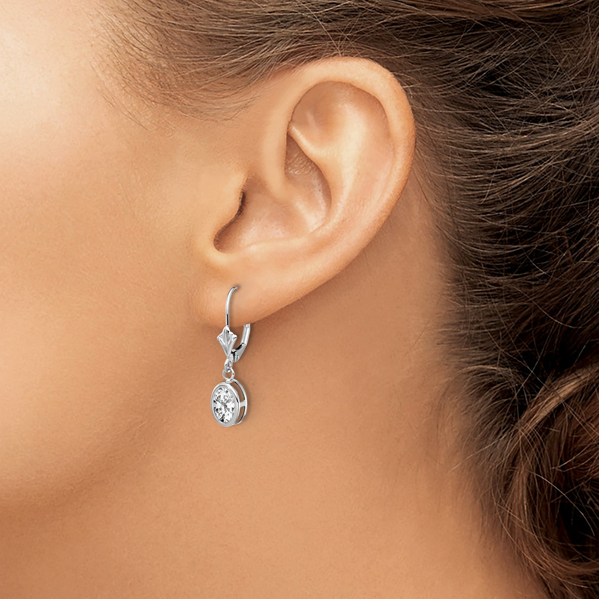 14k White Gold Dangle Earrings with Cubic Zirconia and Hebrew Chai Symbol