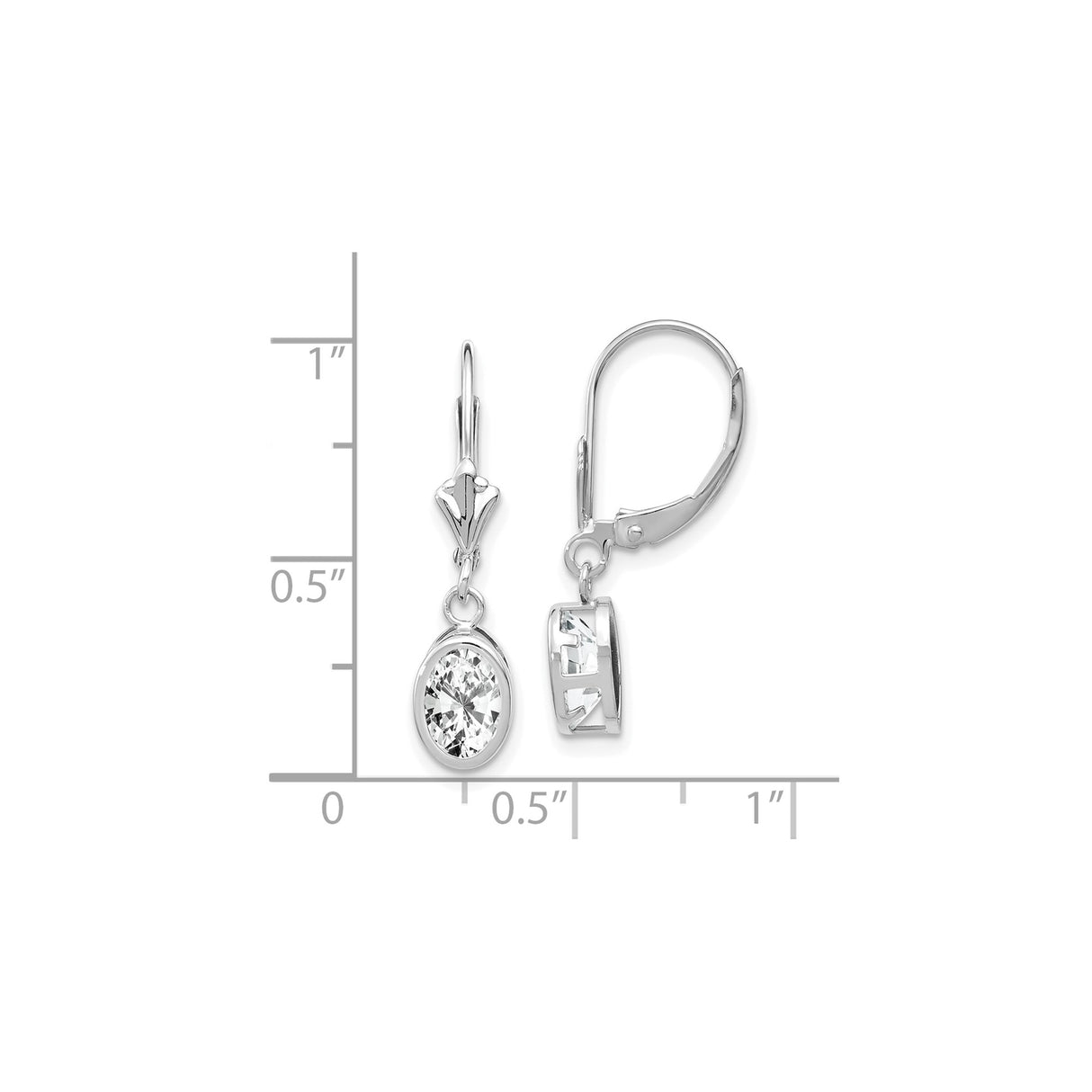 14k White Gold Dangle Earrings with Cubic Zirconia and Hebrew Chai Symbol