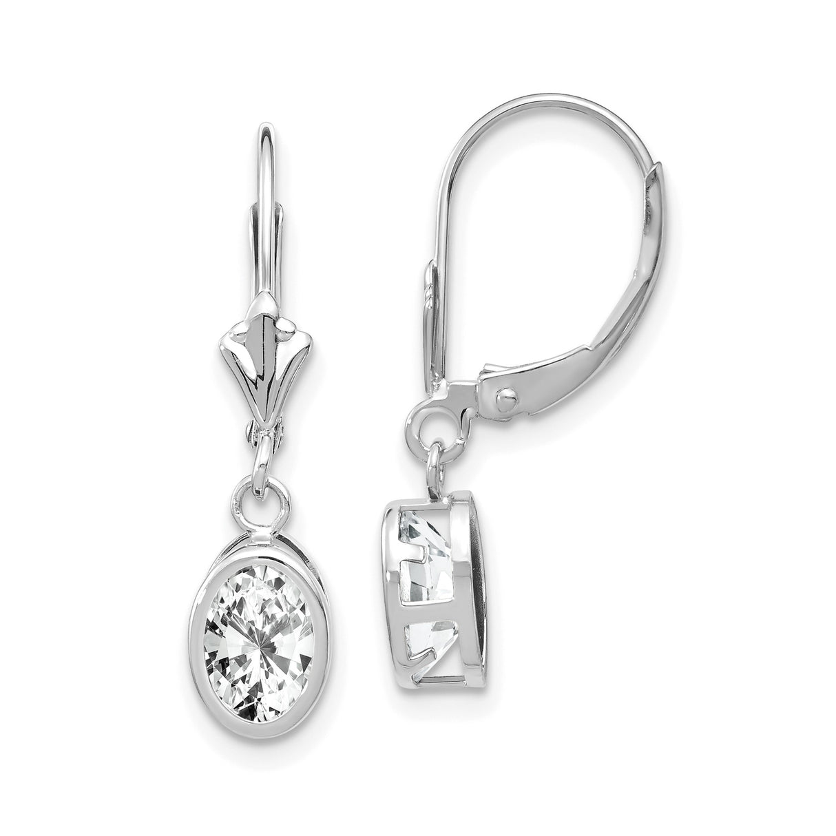 14k White Gold Dangle Earrings with Cubic Zirconia and Hebrew Chai Symbol