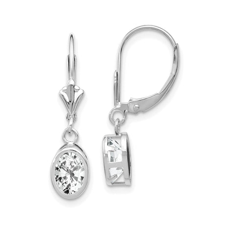 14k White Gold Dangle Earrings with Cubic Zirconia and Hebrew Chai Symbol