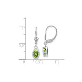 14k White Gold Dangle Earrings with Oval Cut Peridot in Bezel Setting and Leverback Drops