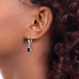 14k White Gold Drop Earrings with Rhodolite Garnet Oval Gemstones, Prong Setting, Leverback Design