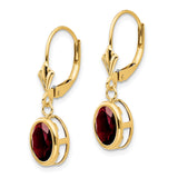 14k Yellow Gold Leverback Earrings with Created Ruby in Bezel Setting, Ruby Dangle Jewelry