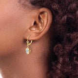 14k Yellow Gold Drop Earrings with Oval Cut Cubic Zirconia in Bezel Setting