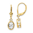 14k Yellow Gold Drop Earrings with Oval Cut Cubic Zirconia in Bezel Setting
