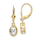 14k Yellow Gold Drop Earrings with Oval Cut Cubic Zirconia in Bezel Setting