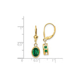 14k Yellow Gold Leverback Drop Earrings with Green Helenite in Bezel Setting