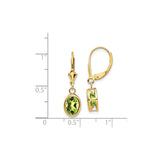 14k Yellow Gold Dangle Earrings with Oval Peridot, Leverback Drop Design for Women