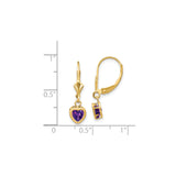 14k Yellow Gold Heart Dangle Earrings with Amethyst Leverbacks for Women