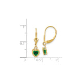 14k Yellow Gold Heart Drop Earrings with Green Helenite Gemstones, Leverback Hooks