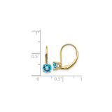 14k Yellow Gold Leverback Earrings with Swiss Blue Topaz, Minimalist Drop Style for Women