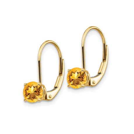 14K Yellow Gold Leverback Earrings With Round Citrine Drops