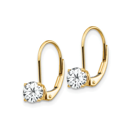 14k Yellow Gold Leverback Earrings with Round Cut Cubic Zirconia, Dainty Drop Design