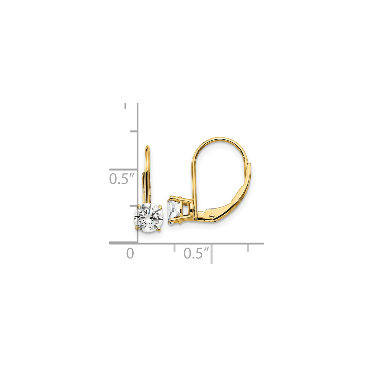 14k Yellow Gold Leverback Earrings with Round Cut Cubic Zirconia, Dainty Drop Design