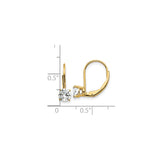 14k Yellow Gold Leverback Earrings with Round Cut Cubic Zirconia, Dainty Drop Design