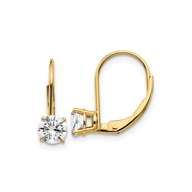 14k Yellow Gold Leverback Earrings with Round Cut Cubic Zirconia, Dainty Drop Design