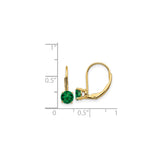 14k Yellow Gold Leverback Earrings with Round Green Helenite, Solitaire Dangle Design