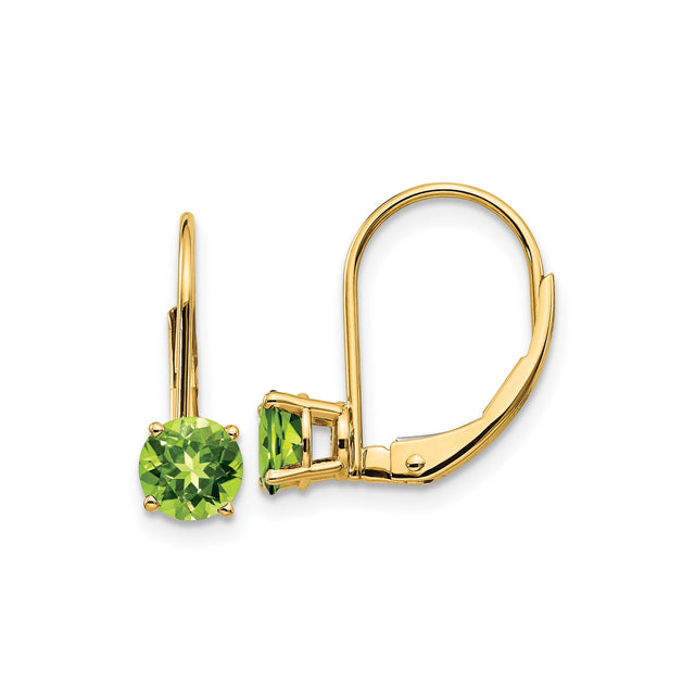 14k Yellow Gold Leverback Earrings with Peridot, Classic Dangle Design for Women