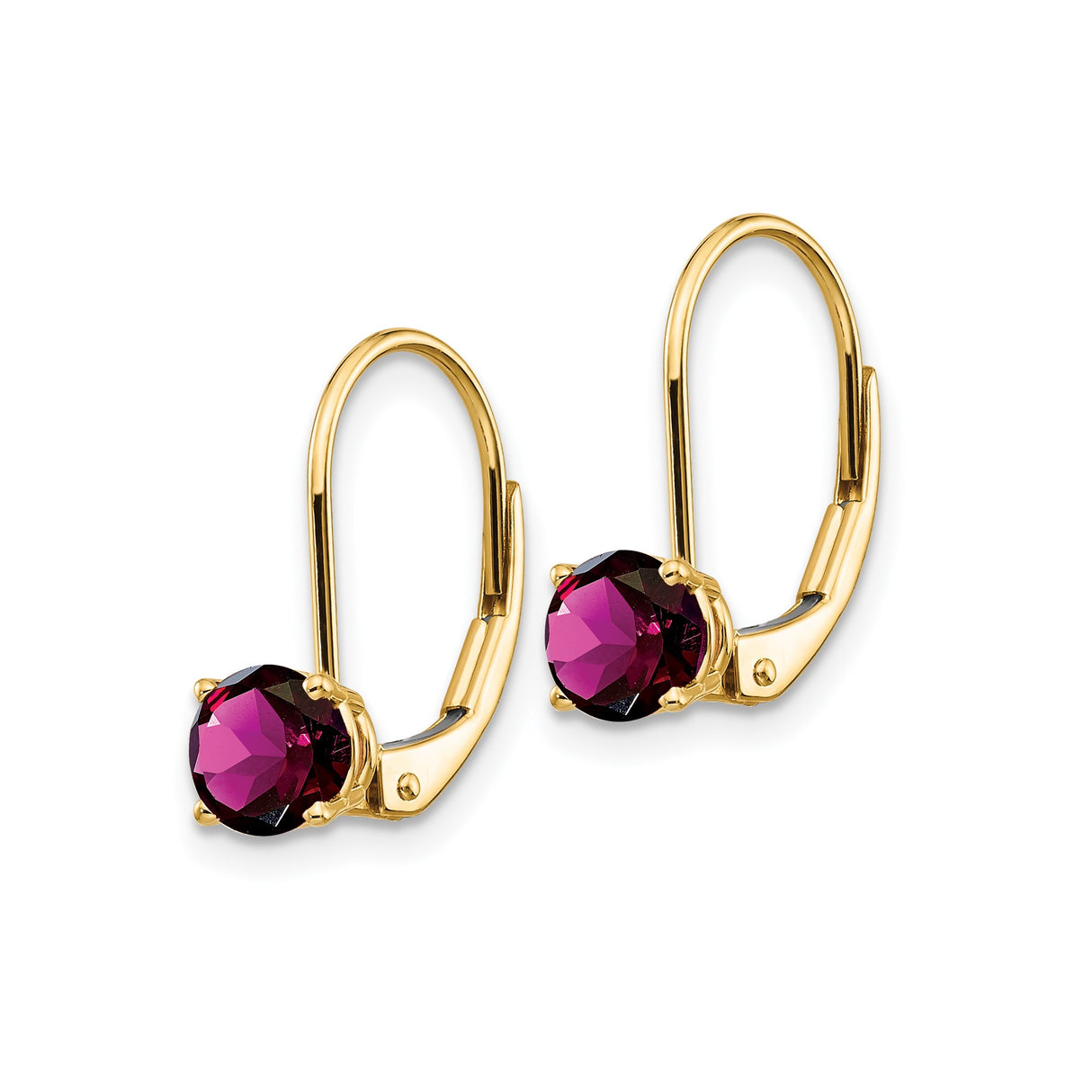 14k Yellow Gold Leverback Earrings with Rhodolite Garnet, Classic Timeless Design for Women