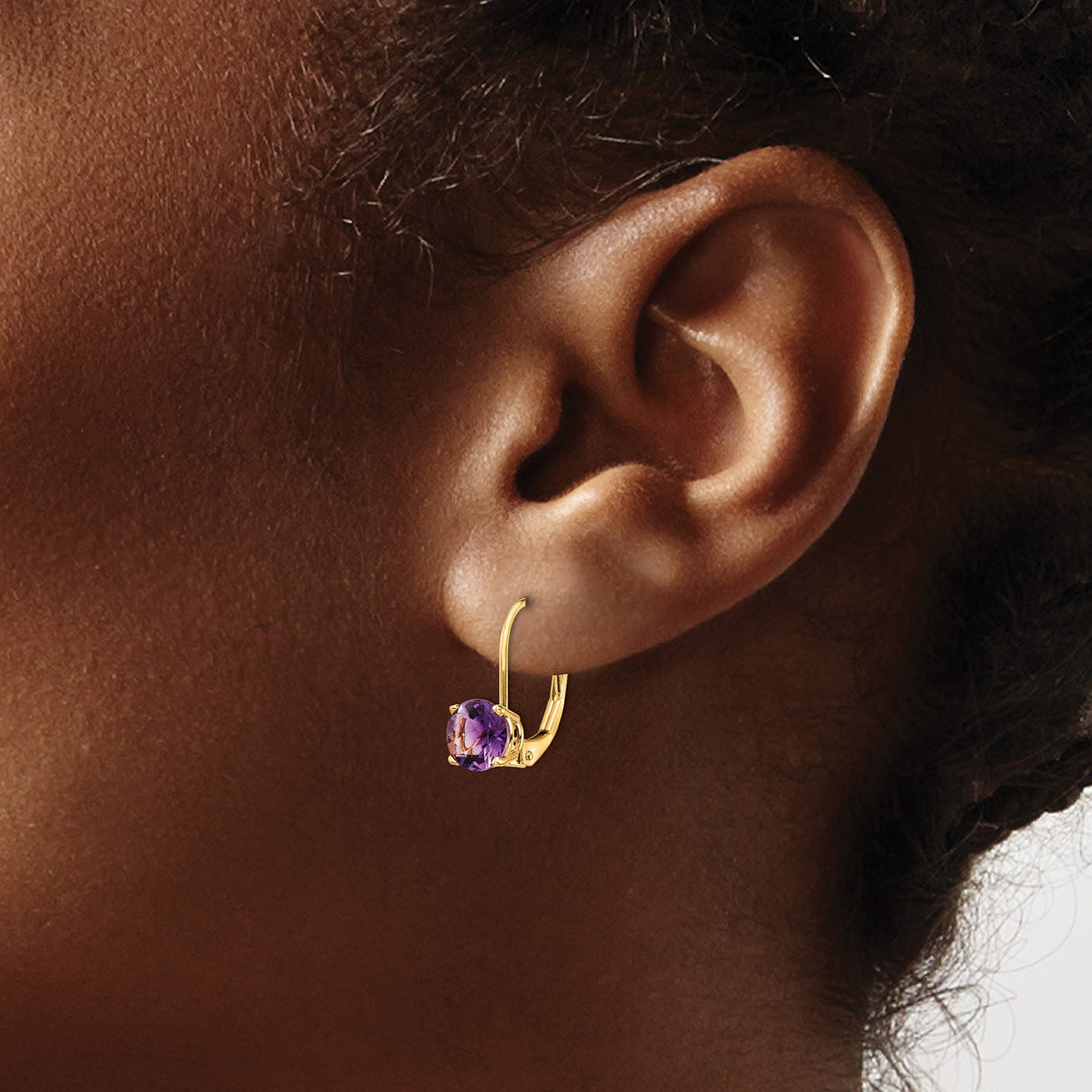 14k Yellow Gold Leverback Earrings with Amethyst, Dangle Drop Style for Women