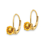 14k Yellow Gold Round Citrine Drop Leverback Earrings