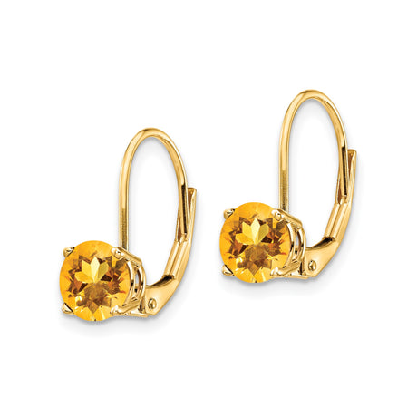 14k Yellow Gold Round Citrine Drop Leverback Earrings