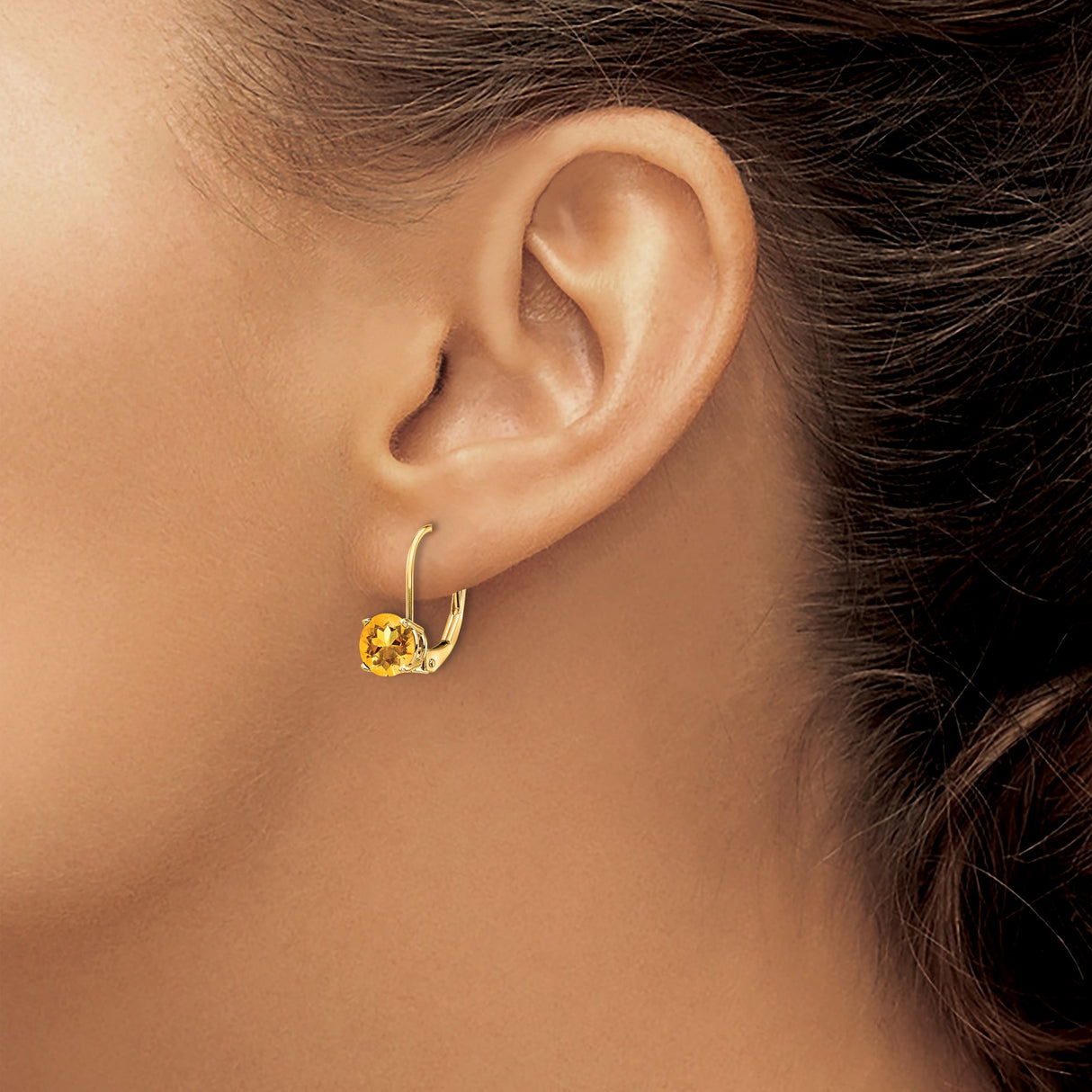 14k Yellow Gold Round Citrine Drop Leverback Earrings
