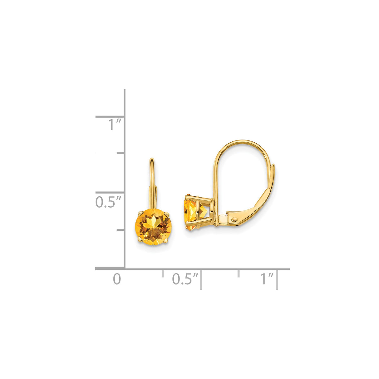 14k Yellow Gold Round Citrine Drop Leverback Earrings