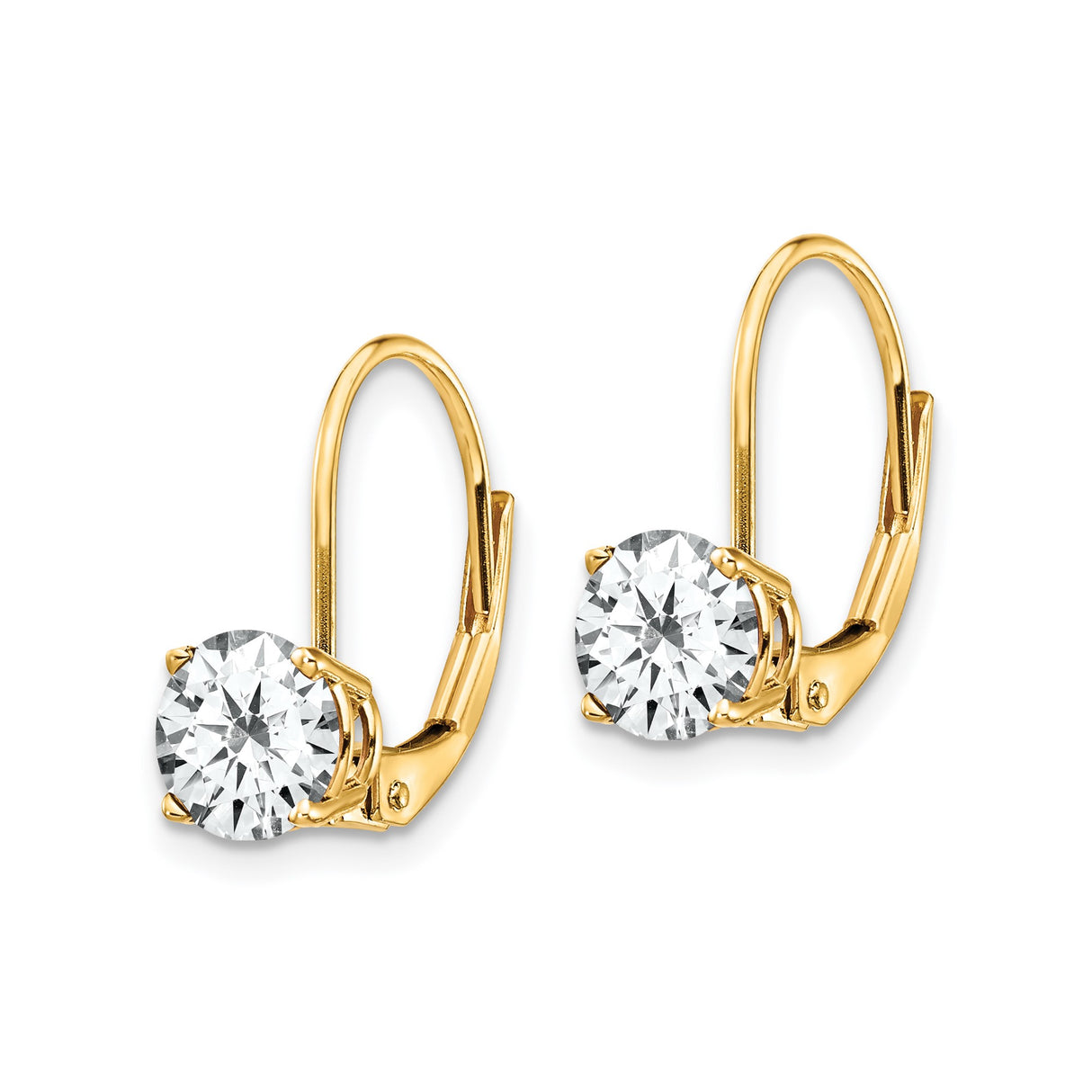 14k Yellow Gold Leverback Earrings with Round Cubic Zirconia, Dangle Drop Design for Women