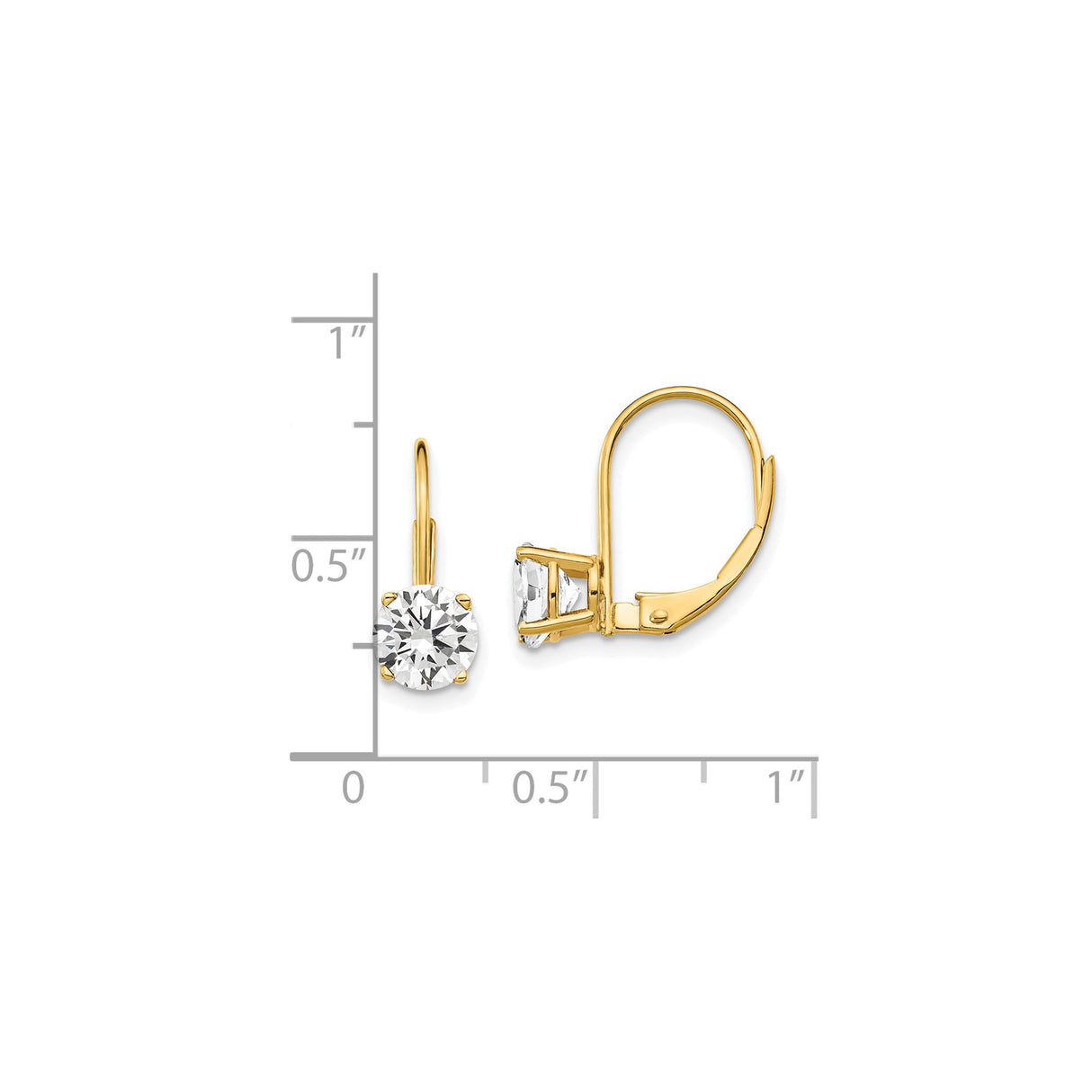 14k Yellow Gold Leverback Earrings with Round Cubic Zirconia, Dangle Drop Design for Women