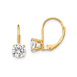 14k Yellow Gold Leverback Earrings with Round Cubic Zirconia, Dangle Drop Design for Women