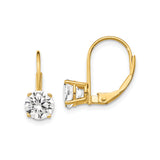 14k Yellow Gold Leverback Earrings with Round Cubic Zirconia, Dangle Drop Design for Women