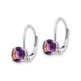 14k White Gold Drop Earrings with Amethyst, Round Cut Gemstone, Leverback Design