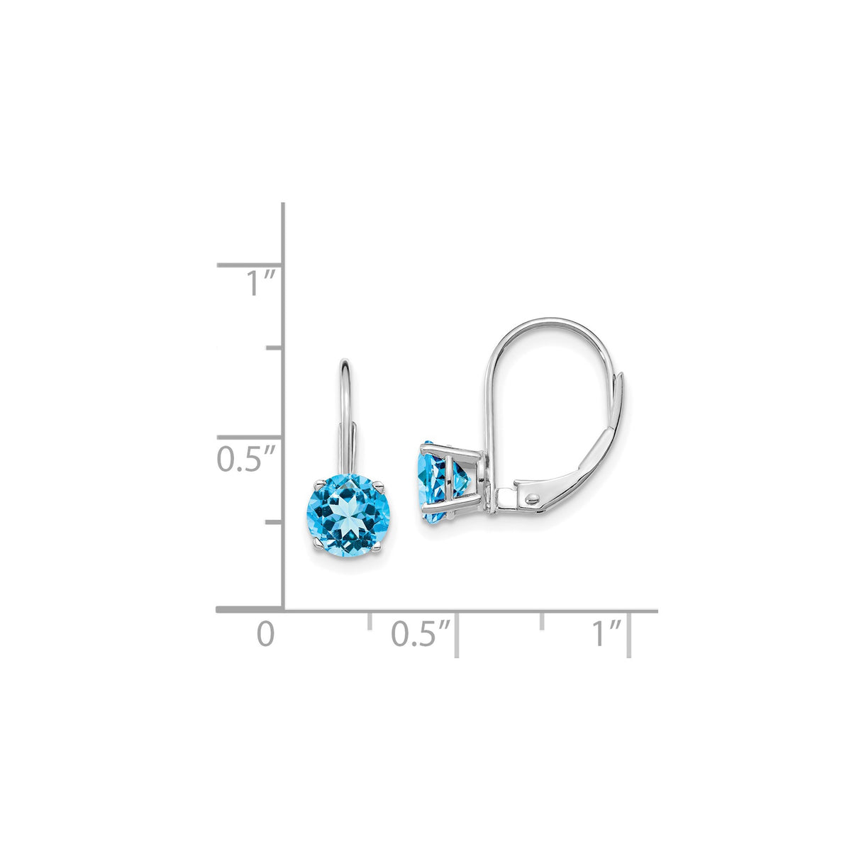 14k White Gold Leverback Earrings with Swiss Blue Topaz, Dangle Minimalist Design