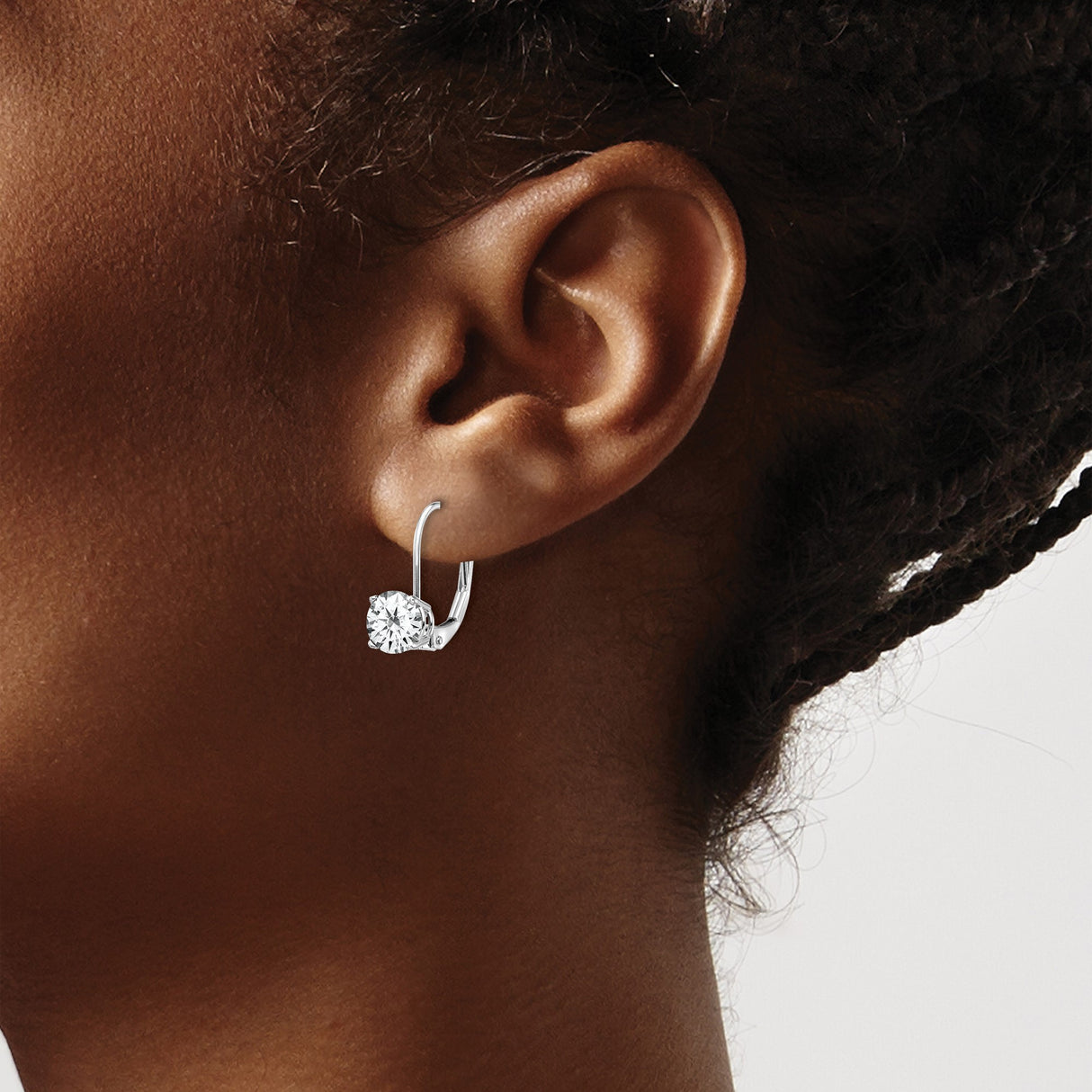14k White Gold Dangle Earrings with Round Cut Cubic Zirconia, Leverback, Classic Drop Design