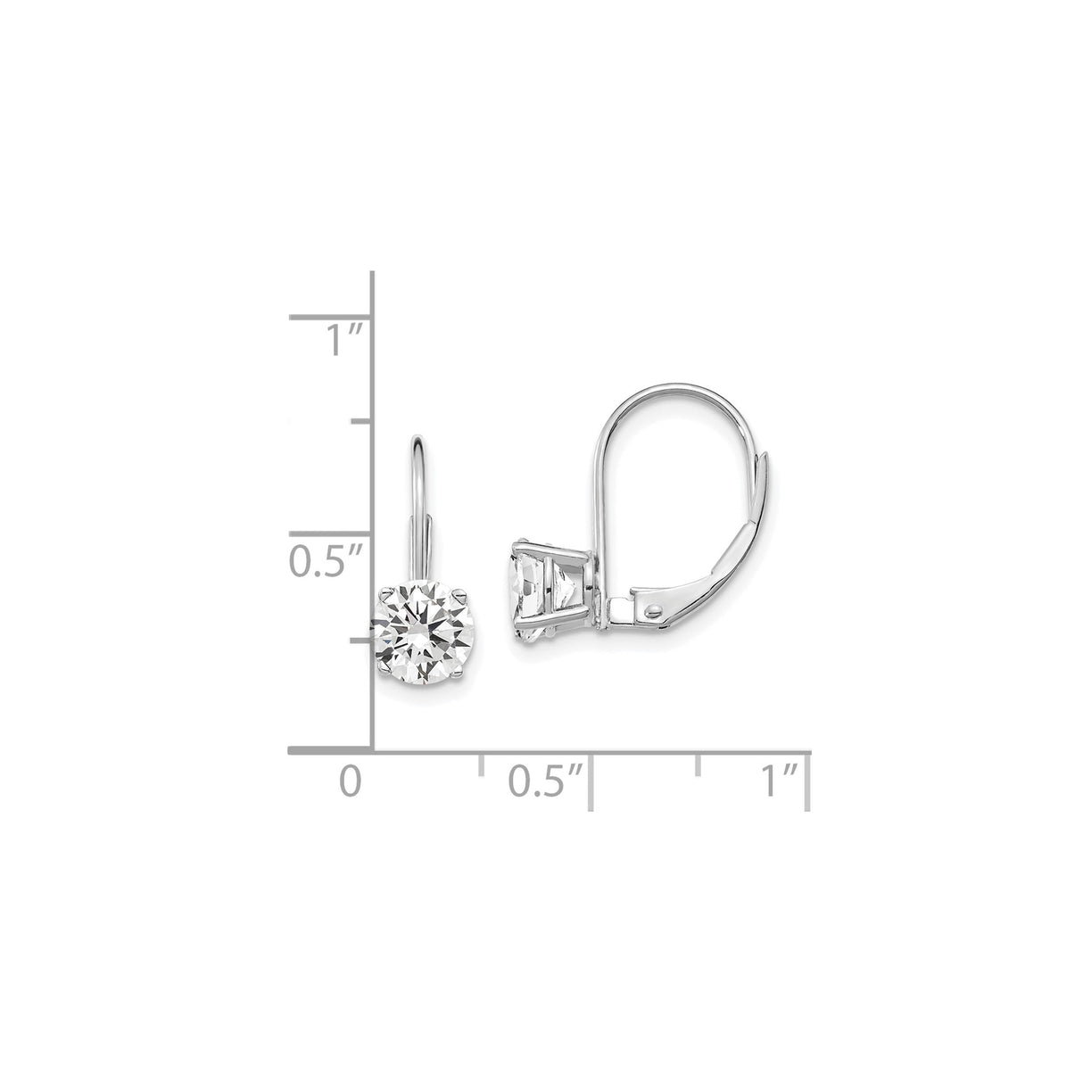 14k White Gold Dangle Earrings with Round Cut Cubic Zirconia, Leverback, Classic Drop Design