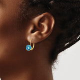 14k Yellow Gold Leverback Earrings with Swiss Blue Topaz, Dainty Drop Design