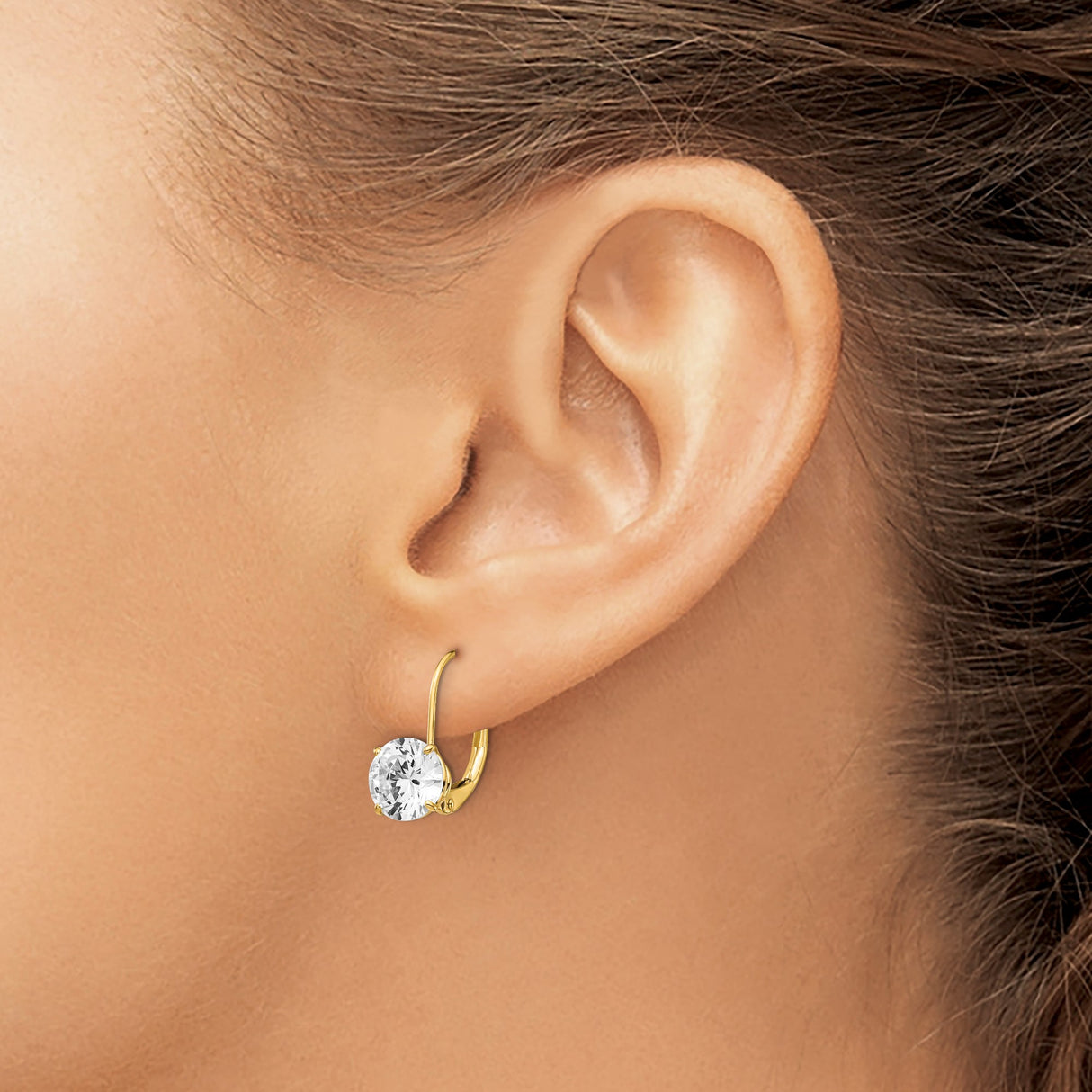 14k Yellow Gold Leverback Earrings with Cubic Zirconia in Solitaire Setting