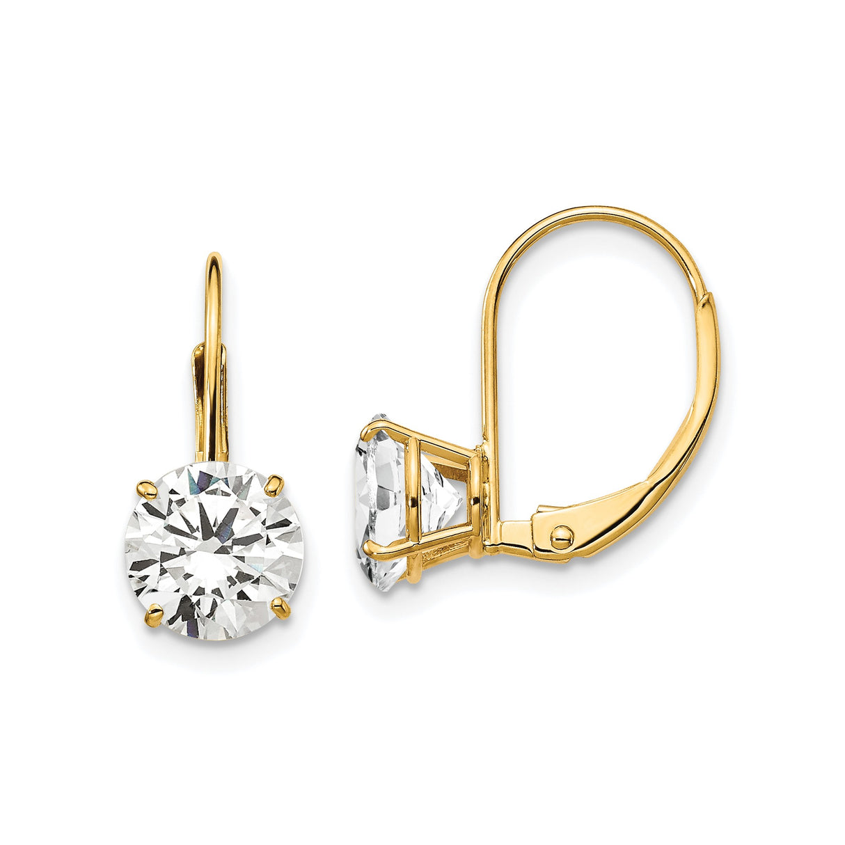 14k Yellow Gold Leverback Earrings with Cubic Zirconia in Solitaire Setting