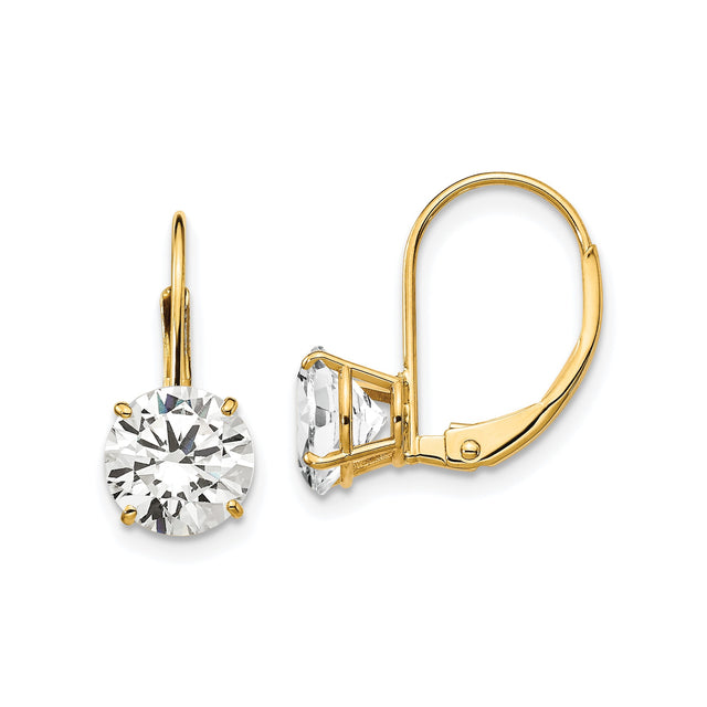 14k Yellow Gold Leverback Earrings with Cubic Zirconia in Solitaire Setting